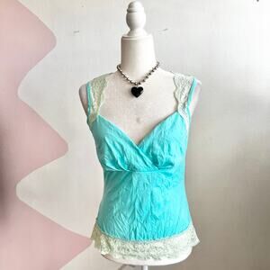 Vintage Blue Lace Babydoll Top Romantic Cottagecore Fairycore Medium